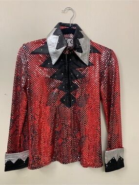 TLC Red Sequin Blazer with Silver & Black lamb skin Contrast Trim #Jokers Wild